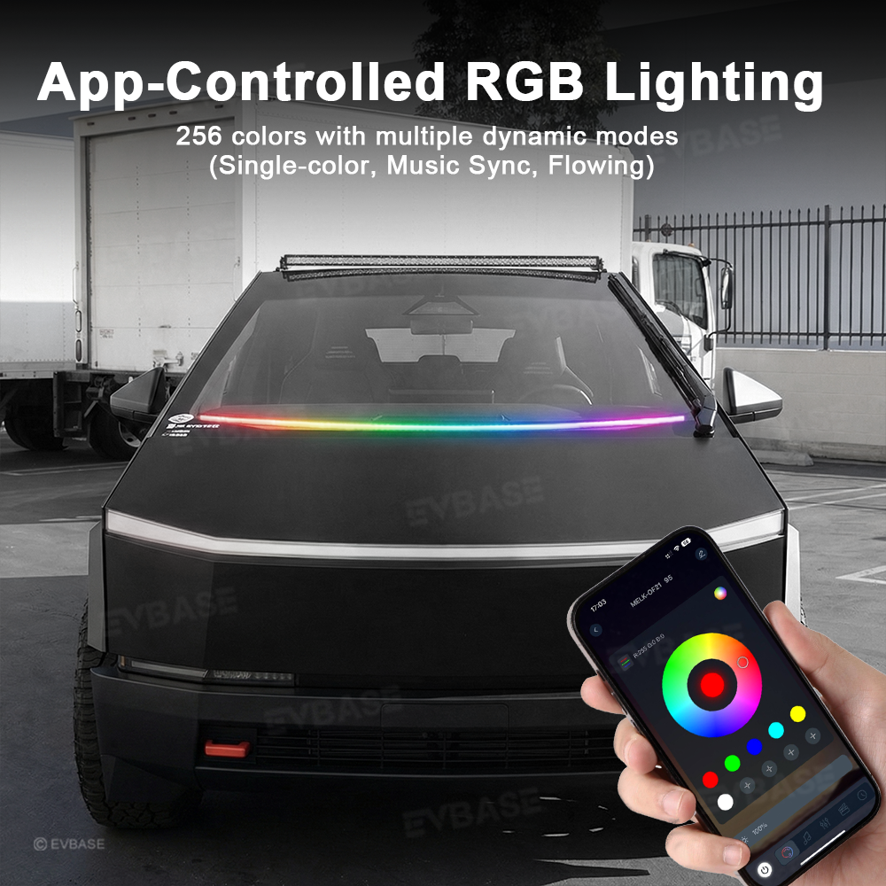 Cybertruck Dashboard Windshield Ambient Lighting RGB Streamer Interior Light Strip with Dual-Side Illumination & LED Sync to Music & Noise-Reducing Seal Design