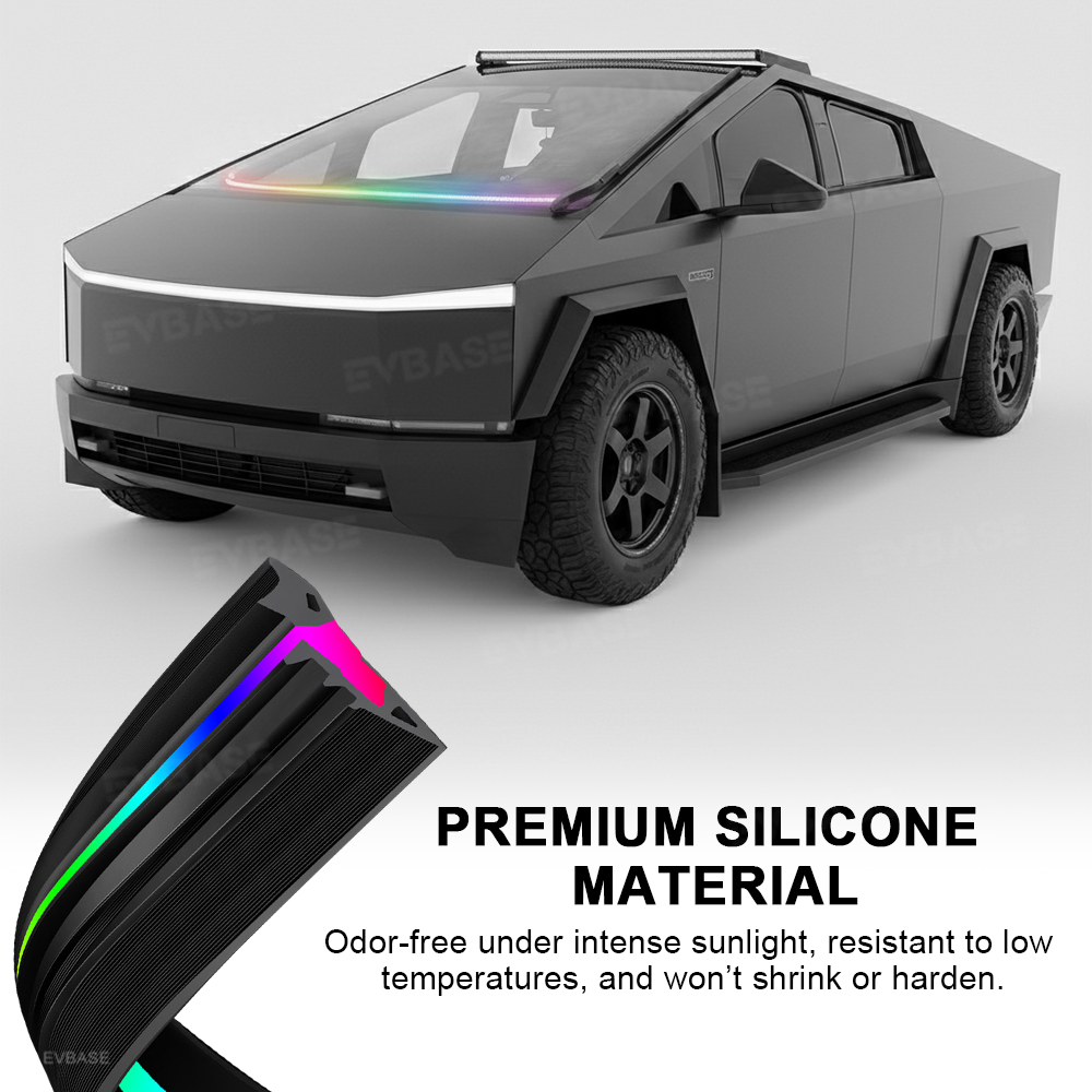 Cybertruck Dashboard Windshield Ambient Lighting RGB Streamer Interior Light Strip with Dual-Side Illumination & LED Sync to Music & Noise-Reducing Seal Design