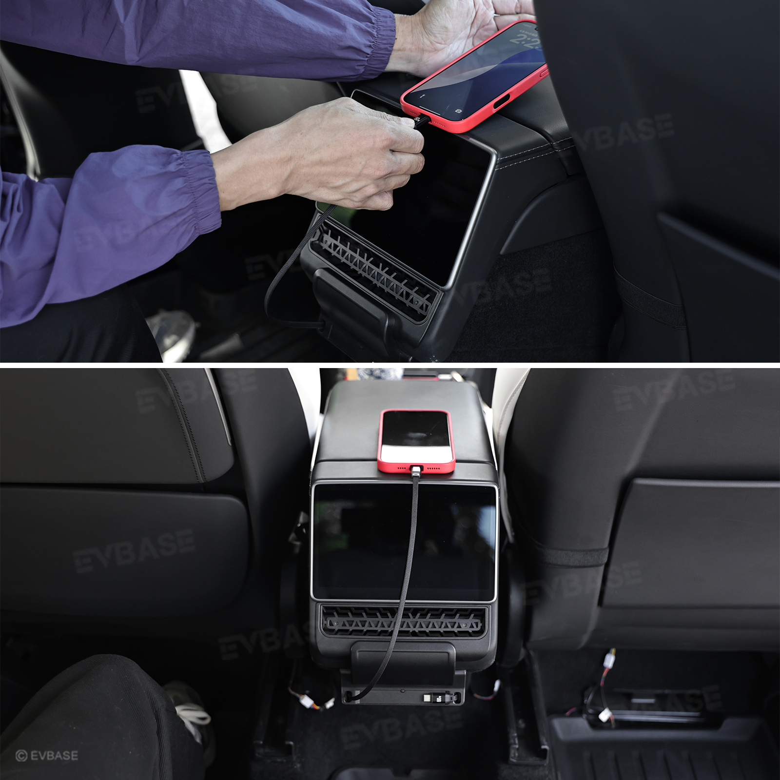 Model Y Juniper/ 3 Highland Rear Vent Expansion Dock 2.0 with Retractable Fast Charging Cables & Aromatherapy & Air Vent Cover for Tesla