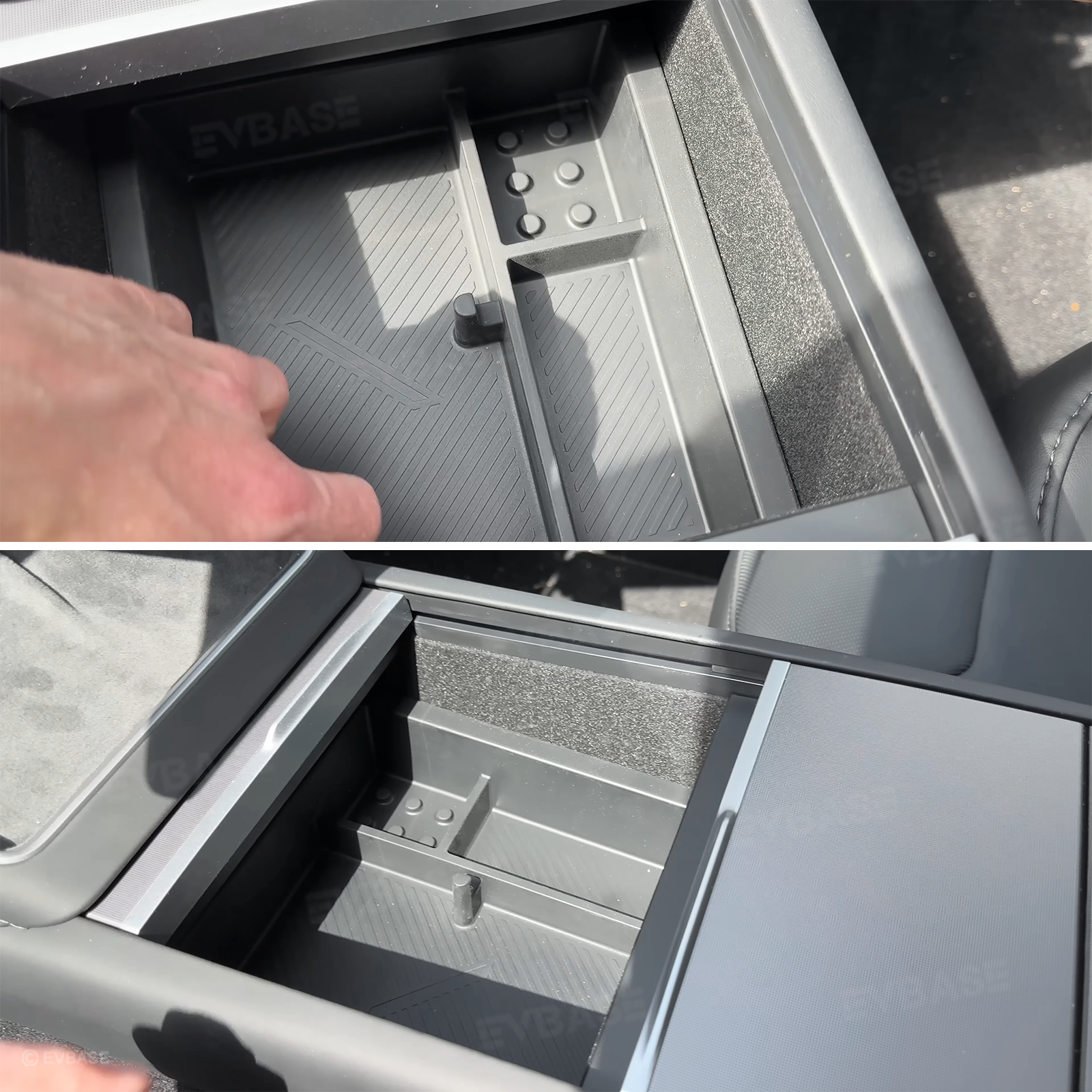 EVBASE Tesla Model 3 Highland Storage Box Double Layer Center Console Armrest Box Organizer Tray Silicone Liner