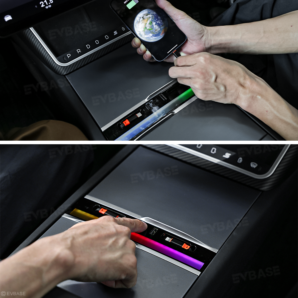 RGB USB Hub Adapter With Ambient Light for Tesla Model Y Juniper/ 3 Highland Center Console Multiport Hub Adapter