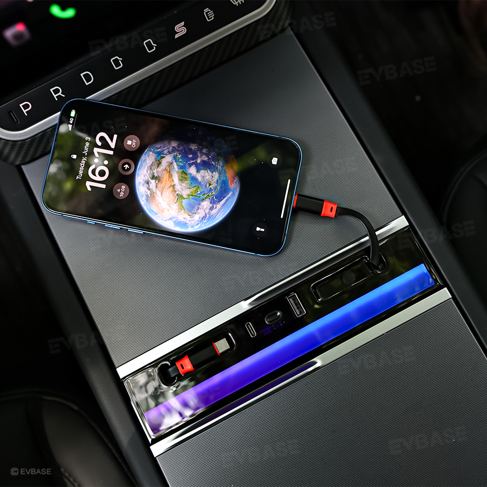 Model Y Juniper Ambient USB Hub & Rear Vent Expansion with Fast-Charge Cables & Strongest Magnet Phone Mount