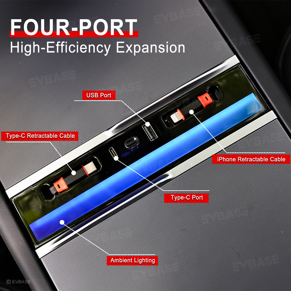 Model Y Juniper Ambient USB Hub & Rear Vent Expansion with Fast-Charge Cables & Strongest Magnet Phone Mount