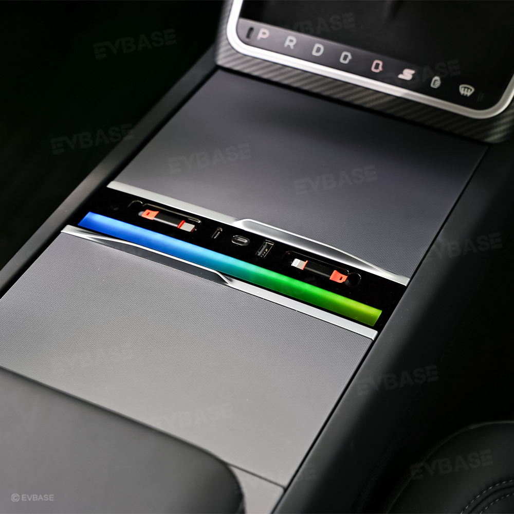 Model Y Juniper Ambient USB Hub & Rear Vent Expansion with Fast-Charge Cables & Strongest Magnet Phone Mount