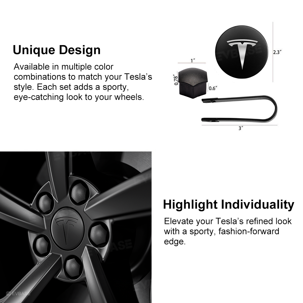 Wheel Center Cap Kit with Lug Nut Covers for Tesla Model 3/Y 18" and 19" Wheels