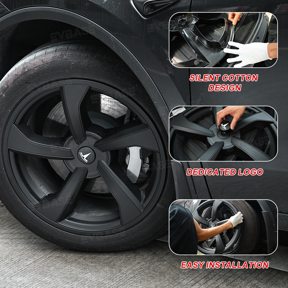Wheel Covers for Model Y Juniper 19’’ Crossflow Wheels OEM-Style Black Wheel Caps 4PCS