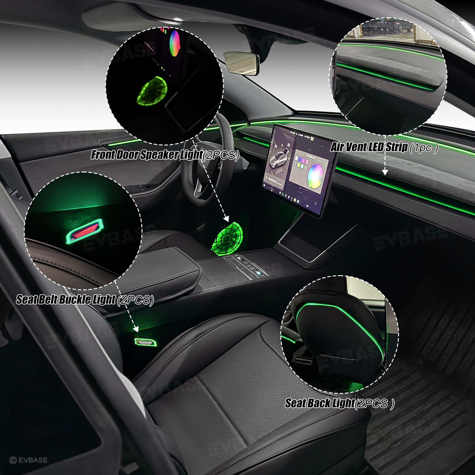 Model Y Juniper Interior Ambient Lighting Kit RGB LED Lights Strip with Factory Screen Control