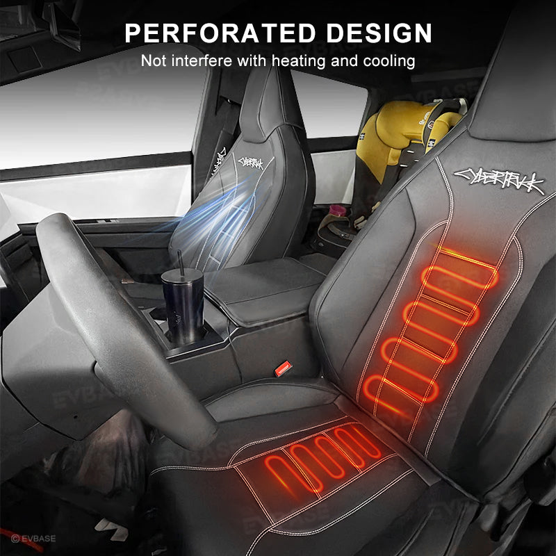 Cybertruck Black Seat Covers Full Coverage Seat Protector NAPPA Leather With Cybertruck LOGO For Tesla