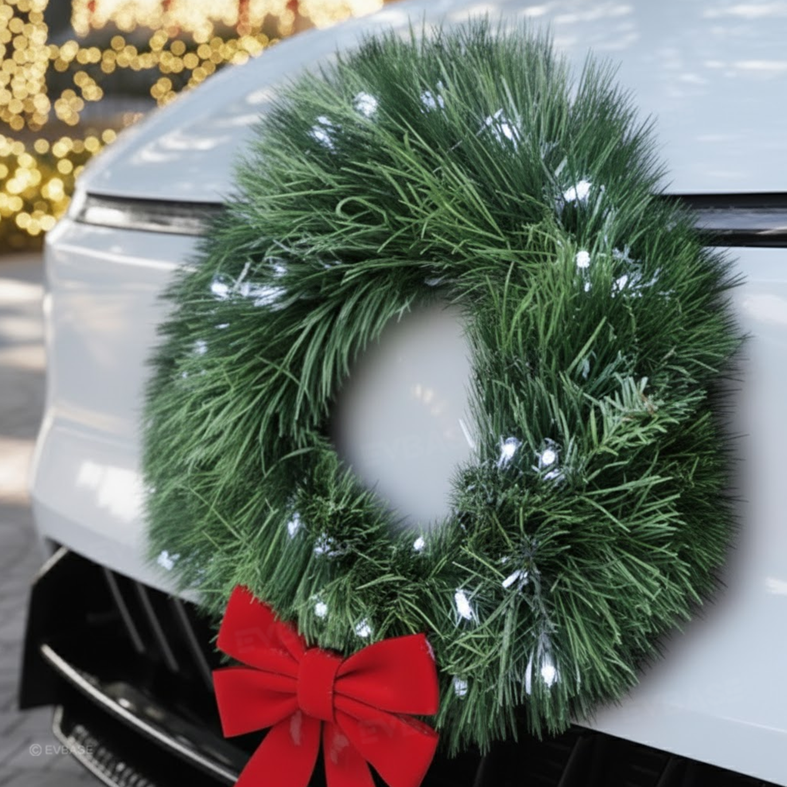 LED Christmas Wreath with Red Bow Holiday Car Exterior Decoration for Tesla