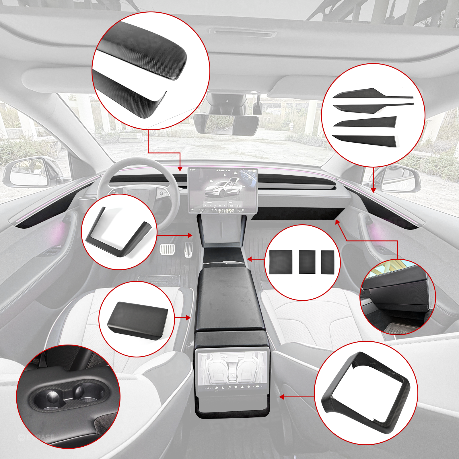 Model Y Juniper Real Carbon Fiber Interior Upgrade Full Kit Protective Overlay "Plain Weave" (Performance Look)