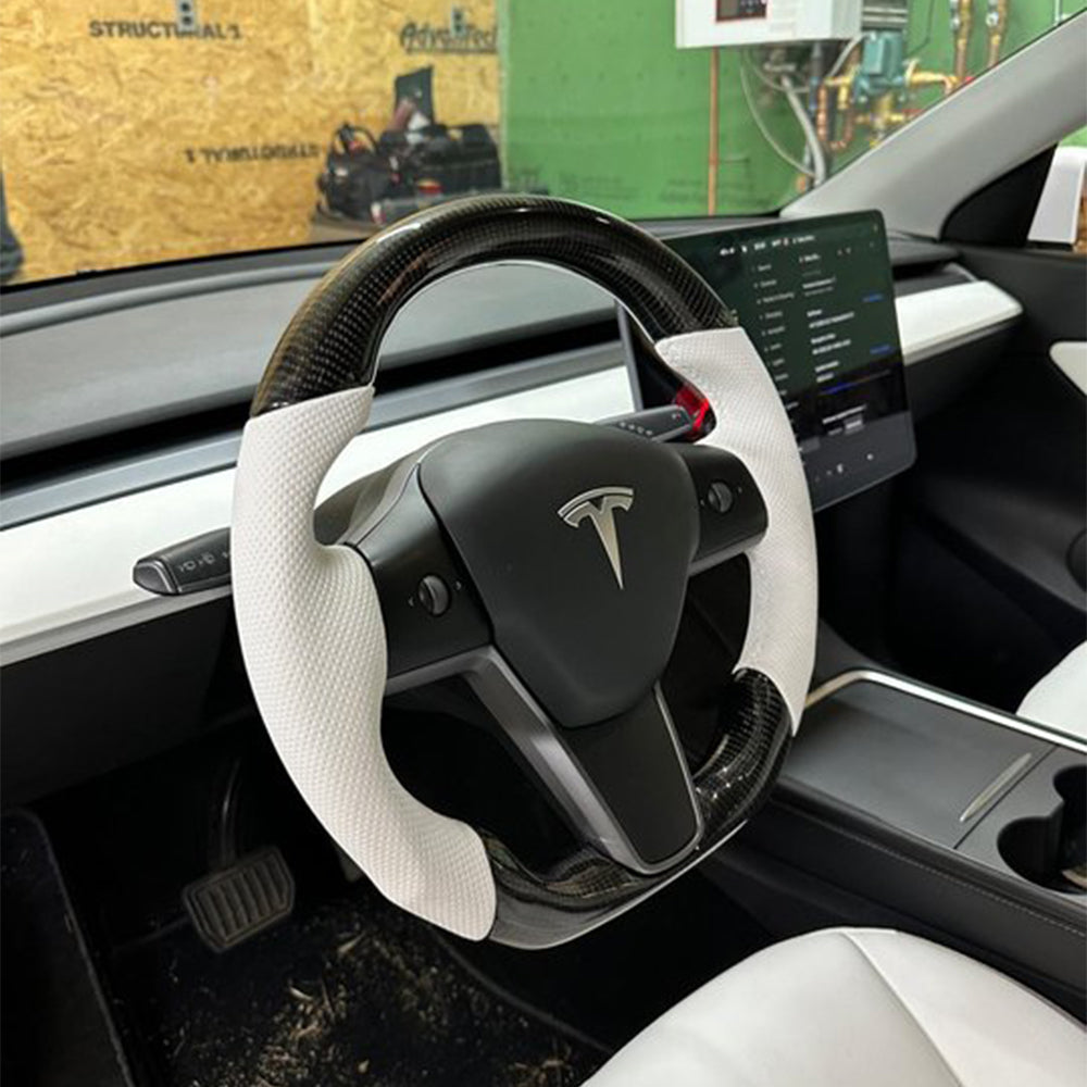 EVBASE Customized Carbon Fiber Steering Wheel for Model 3 Y Tesla Accessories