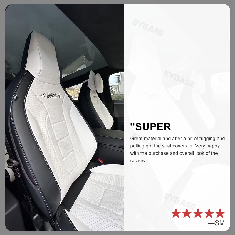 Tesla Cybertruck Seat Covers NAPPA Leather Full Coverage Seat Protector (Black/White)