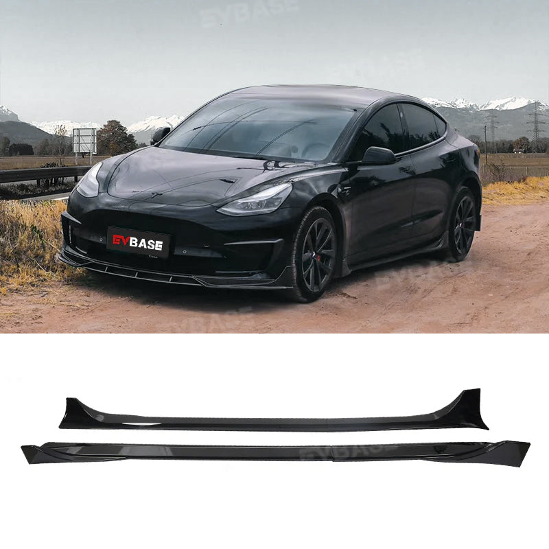 Glossy Black Side Skirts For Tesla Model Y 2020-2024 - 4PC ABS Plastic Rocker Panel Kit