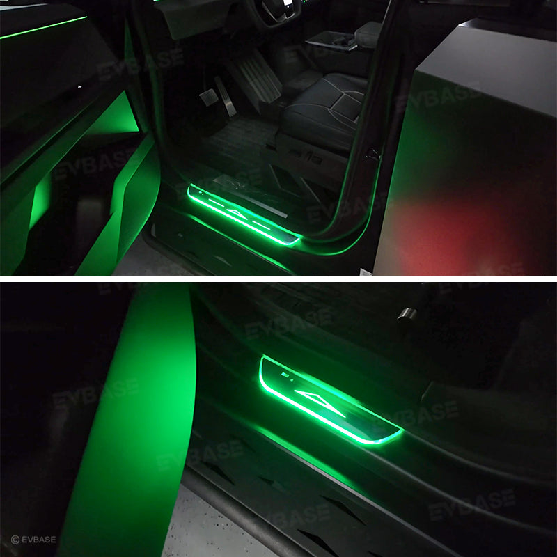Cybertruck Illuminated Door Sill Protector LED Plates With Cybertruck Silhouette Triangle Body Logo For Tesla