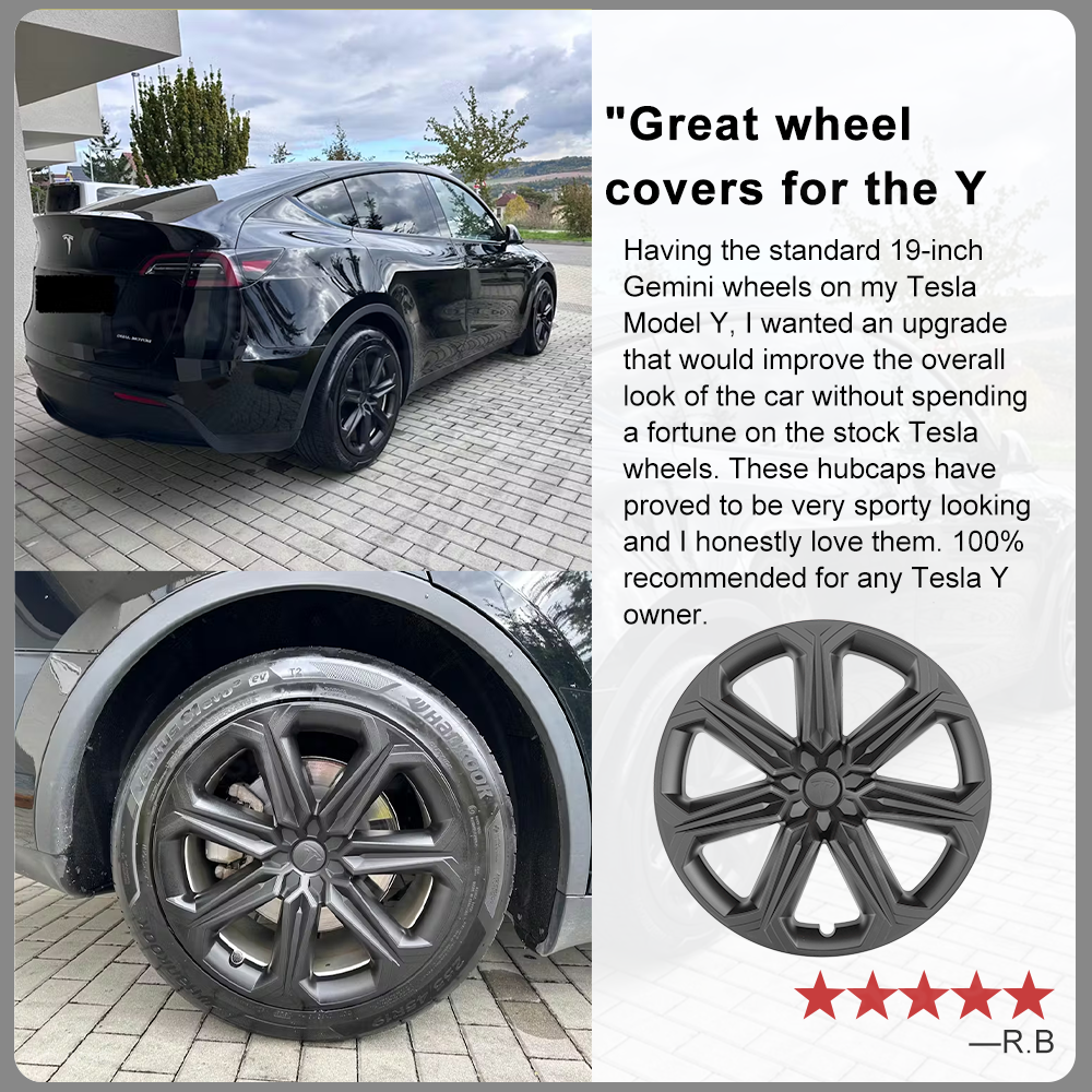 Model Y 19 Inch Wheel Covers Full Wrapped ABS Tesla Hub Caps Matte Black 4PCS