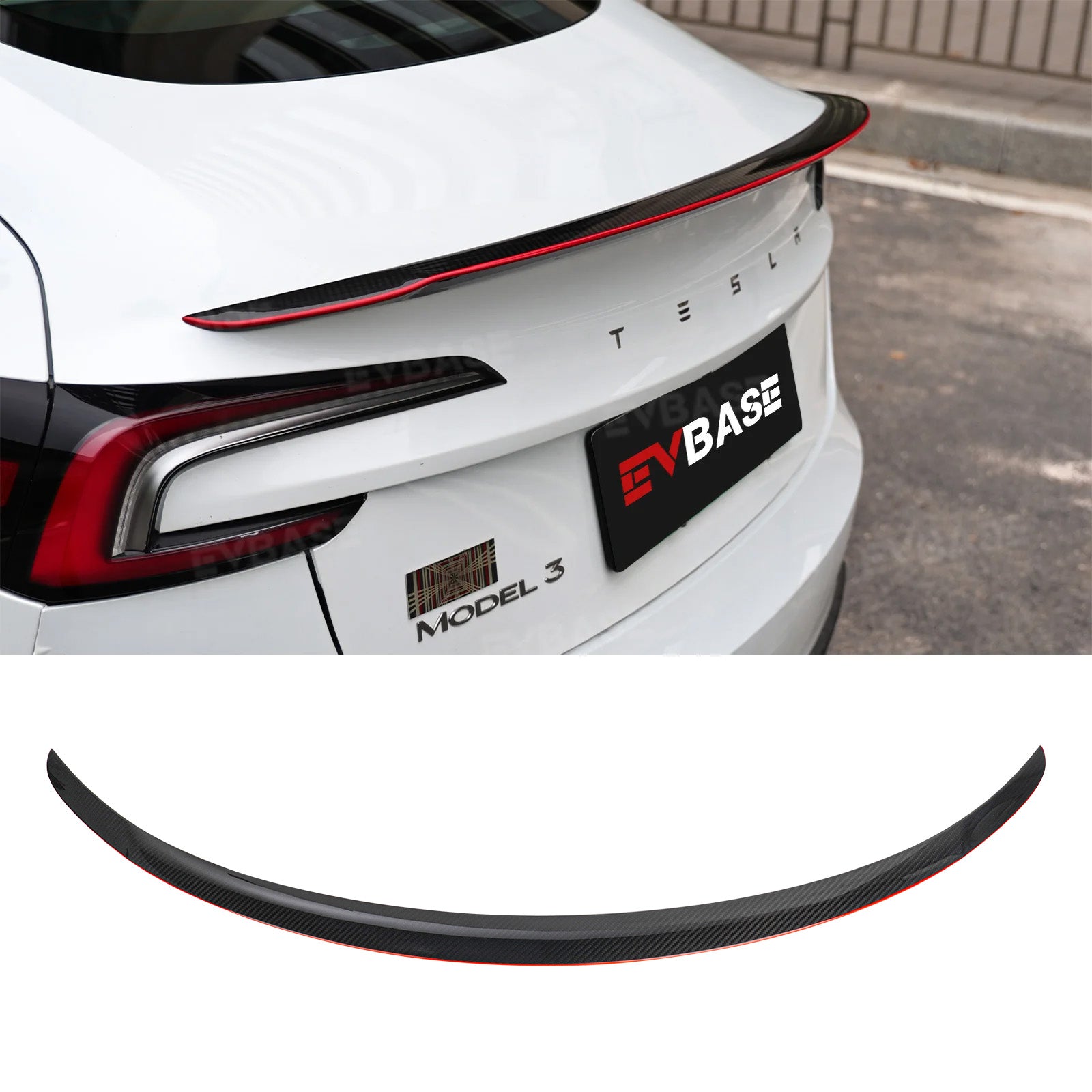 Carbon Fiber Rear Wing Spoiler for Model 3 Highland/ Y Juniper with Performance Style Redline Rear Trunk Spoiler