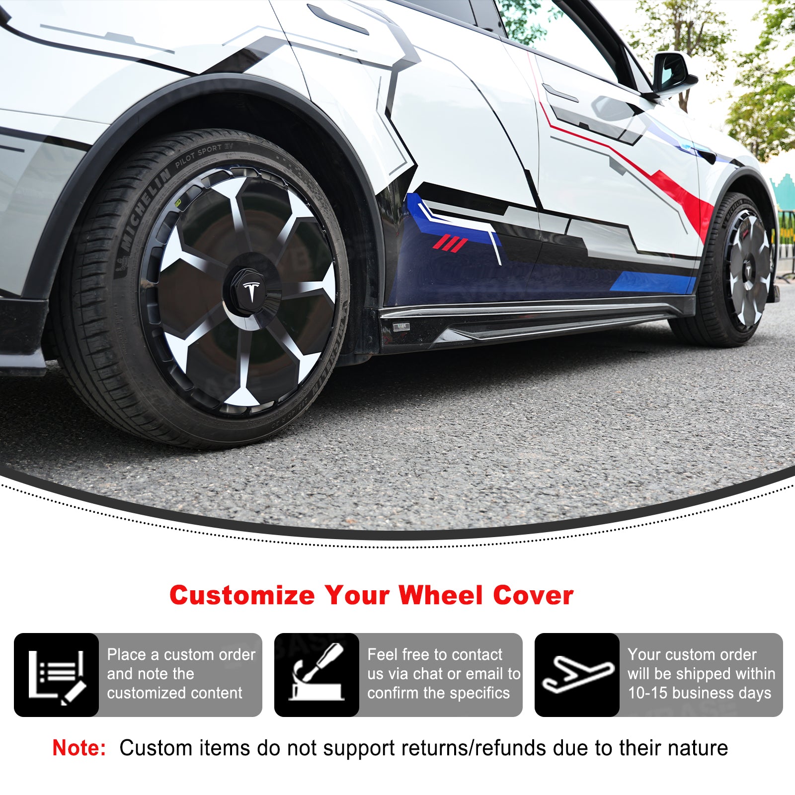19'' & 20'' Wheels Covers Hub Caps for Model Y Juniper Customized Graphics Wheel Caps 4PCS