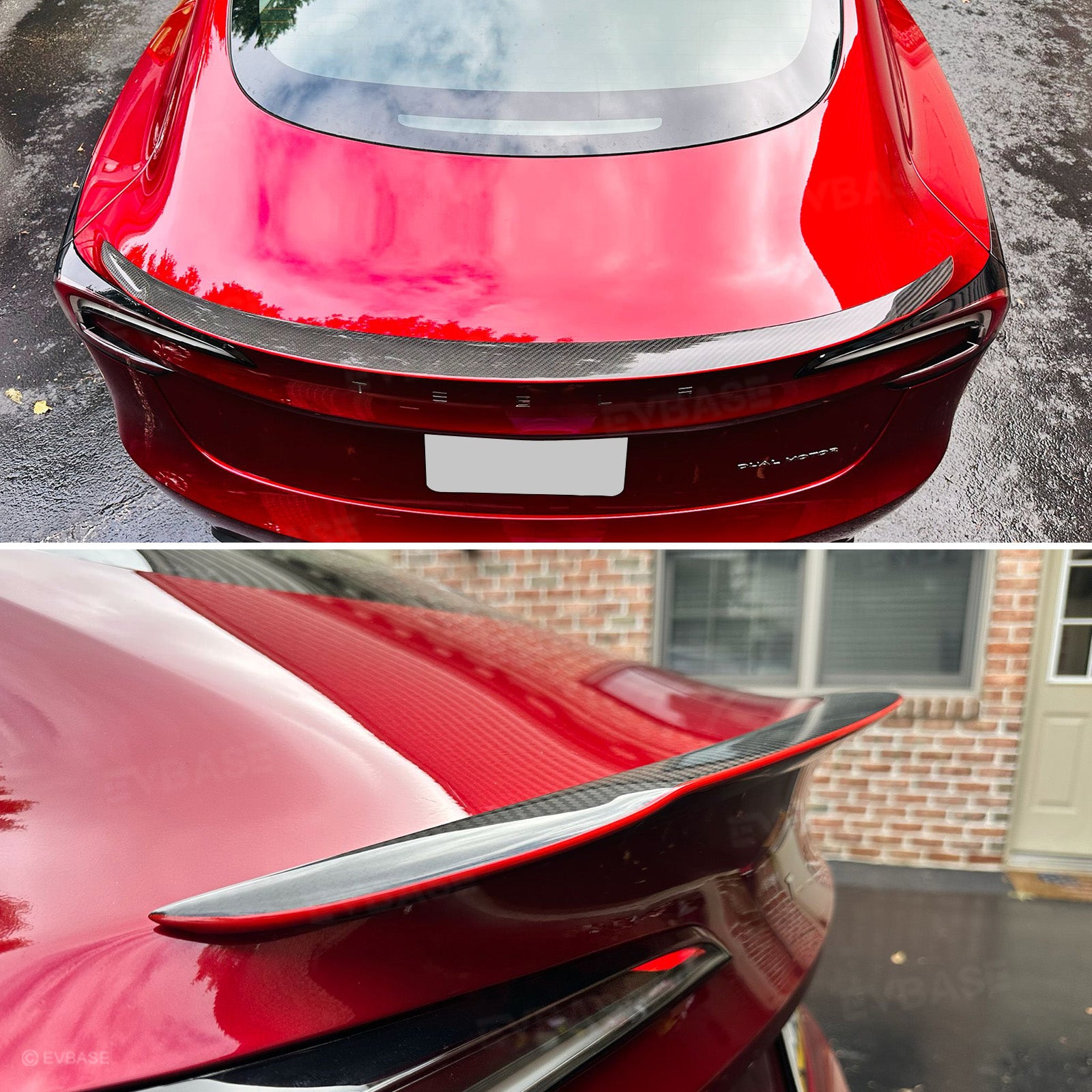 Model Y Juniper Real Carbon Fiber Rear Spoiler Wing & Side Mirror Covers & T-E-S-L-A Lettering Tailgate Emblem Decal