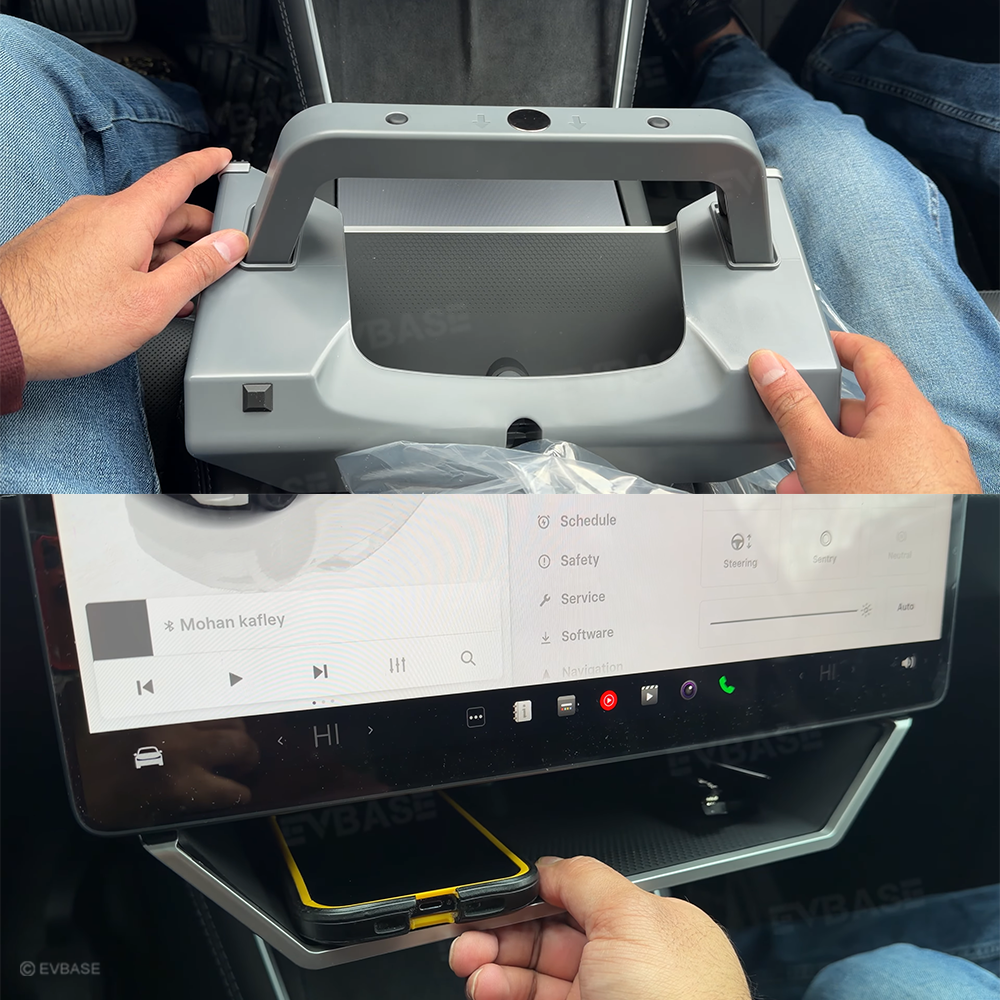 Model Y Juniper/ 3 Highland Under Screen Storage Organizer Cyberpunk Style Center Console Organizer Tray with Anti-Slip Silicone Pad