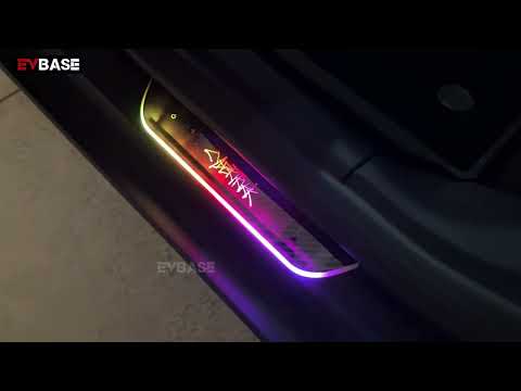 Tesla Cybertruck Door Sill Protector LED Trim Plates Welcome Pedals Carbon Fiber Pattern With Cybertruck Graffiti / Cyberbeast Logo