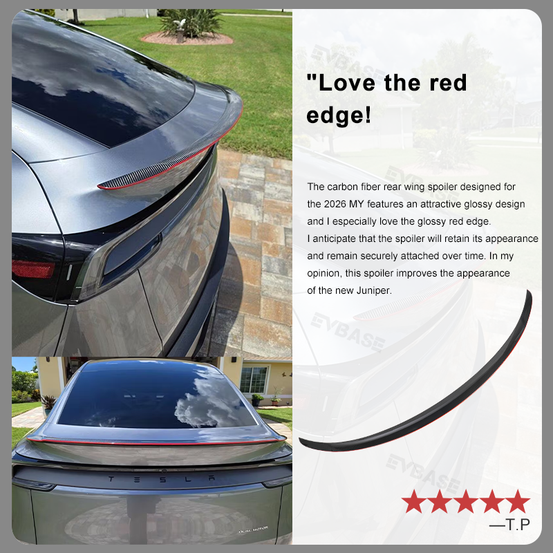 EVBASE Model Y Juniper Spoiler Wing Redline Real Carbon Fiber Trunk Lid Rear Lip Spoiler For Tesla