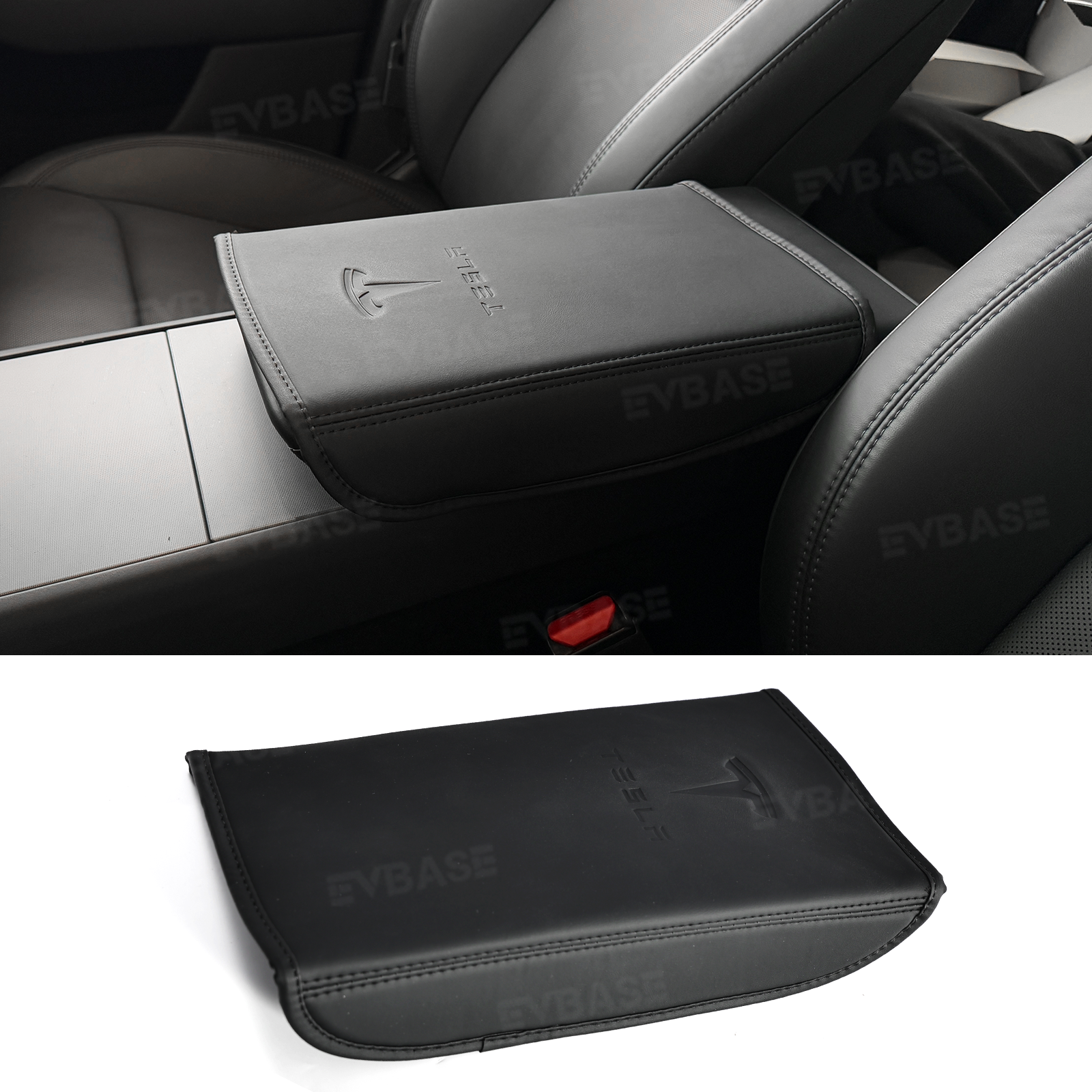 Model Y Juniper/ 3 Highland Armrest Cover PU Leather Center Console Armrest Box Cover with OEM-Style Embossed Logo for Tesla