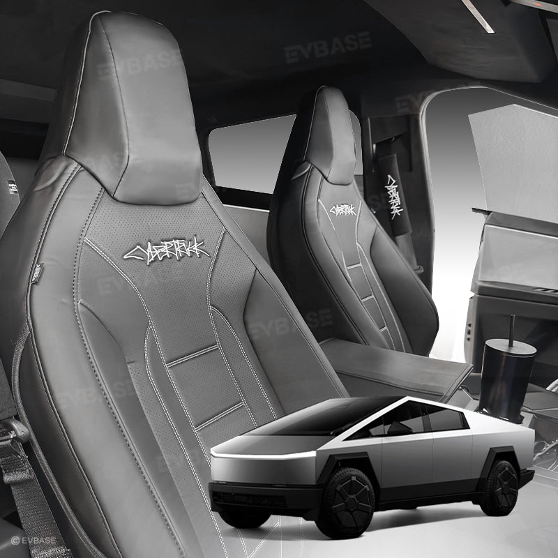 Cybertruck Black Seat Covers Full Coverage Seat Protector NAPPA Leather With Cybertruck LOGO For Tesla