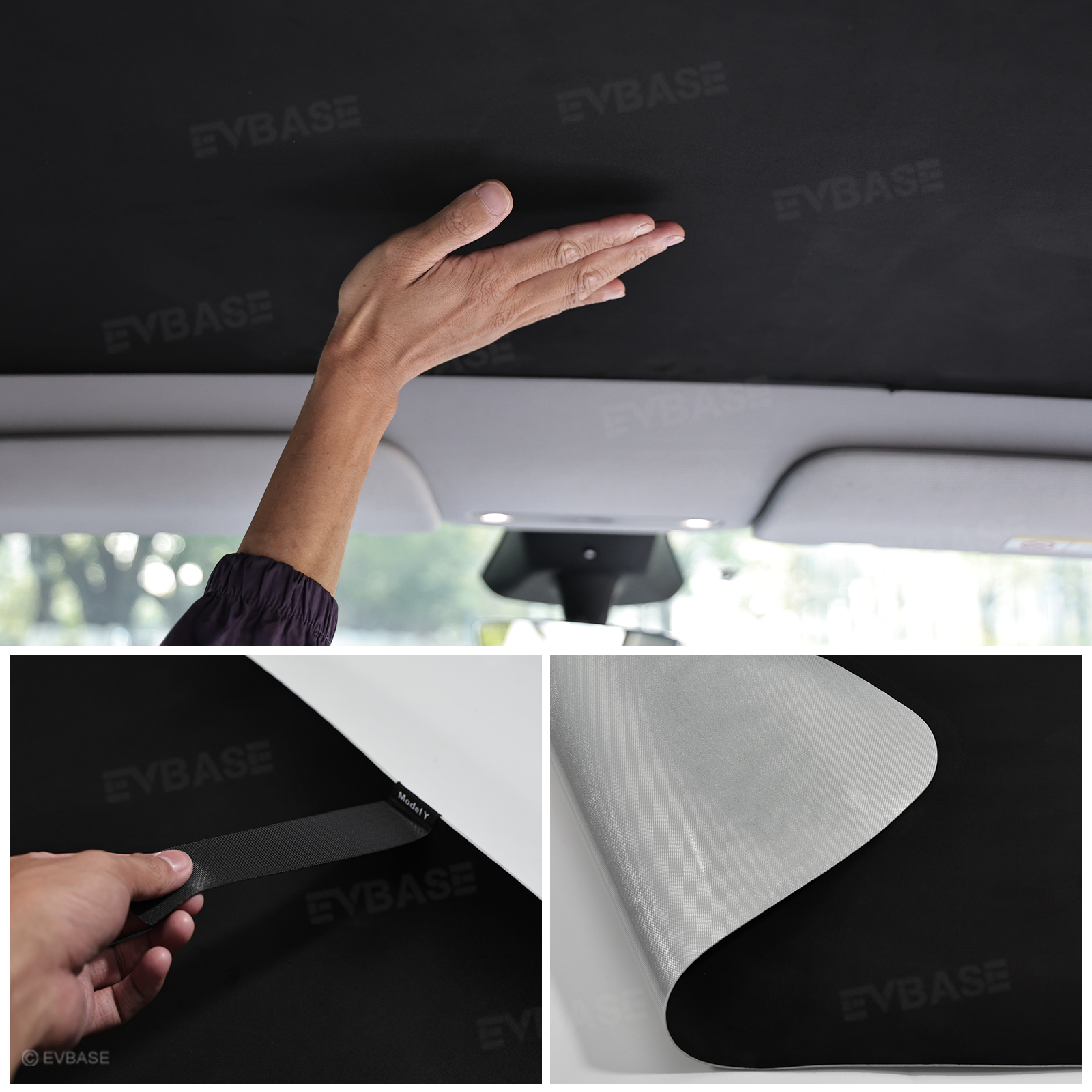 Model Y Juniper/ 3 Highland Sunshade Silicone Electrostatic Glass Sunroof Shade Heat Insulation UV Protection Faux Suede Sun Visor