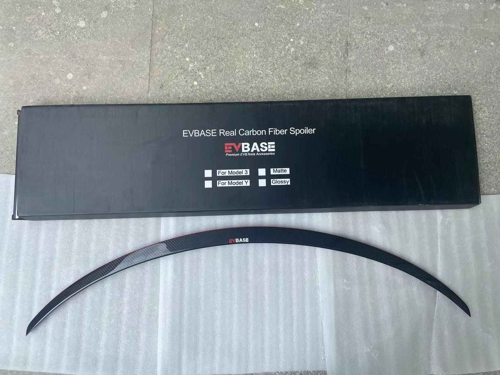 EVBASE Car Red Real Carbon Fiber Spoiler Wing Model 3 Y