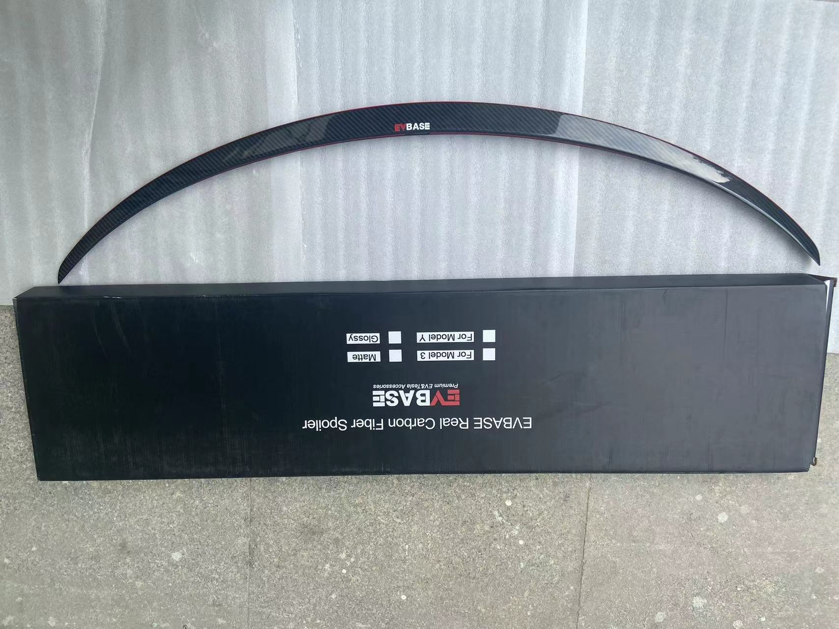 EVBASE Car Red Real Carbon Fiber Spoiler Wing Model 3 Y