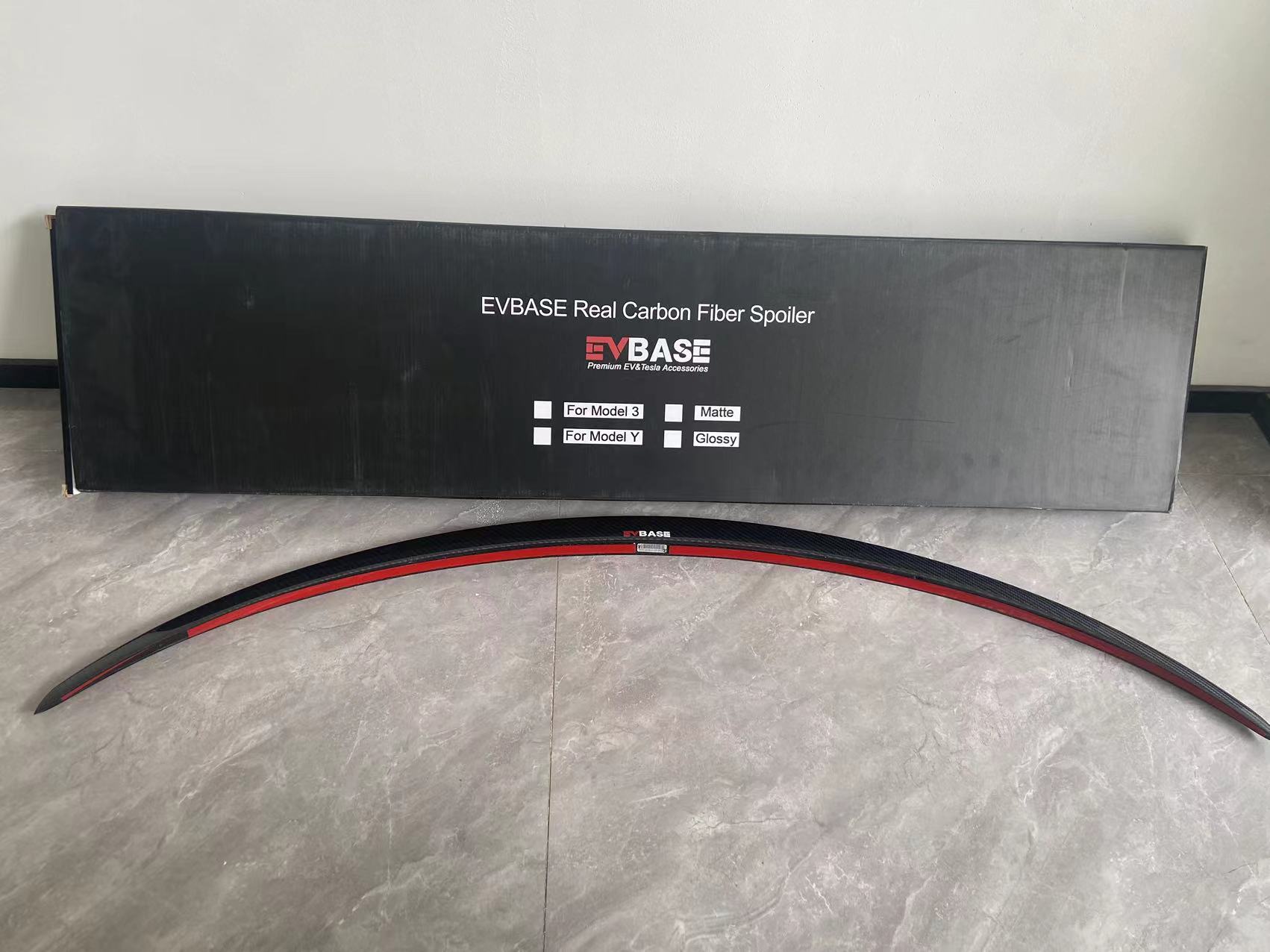 EVBASE Car Red Real Carbon Fiber Spoiler Wing Model 3 Y