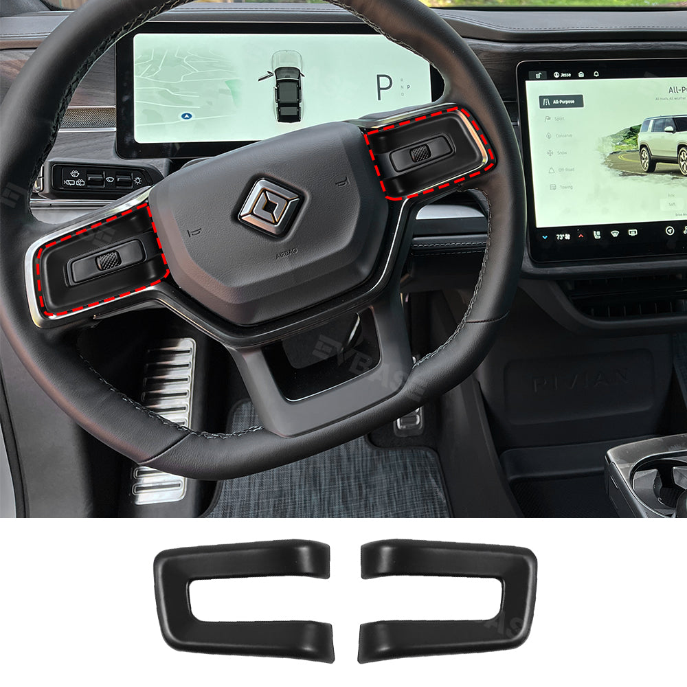 Steering Wheel Button Frame Cover for R1T R1S ABS Trim Protection Decorative Panel 2PCS Matte Black for Rivian
