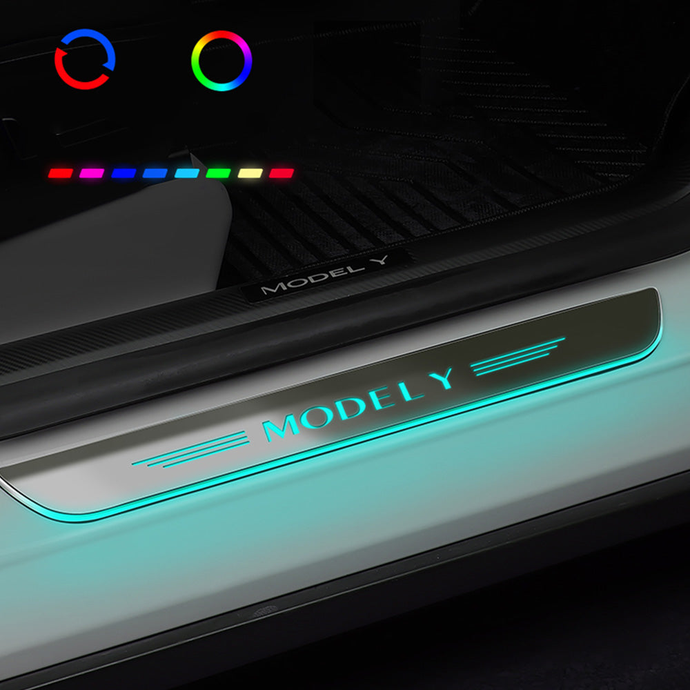 EVBASE Model Y Colorful Door Sill Protector Welcome Pedal Illuminated Door Sill For Tesla