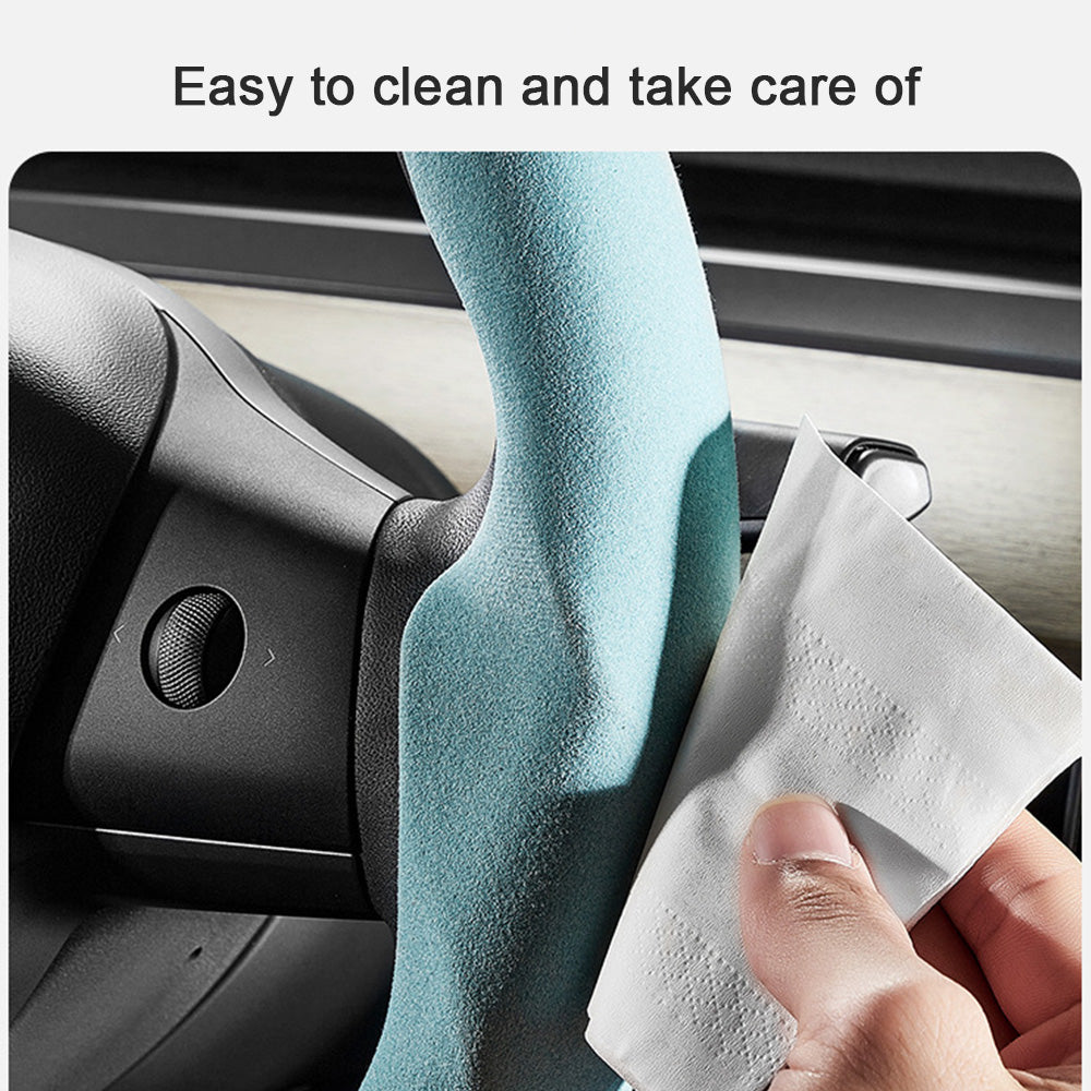 EVBASE Tesla Steering Wheel Cover Suede Alcantara Material Custom For Model 3 Y