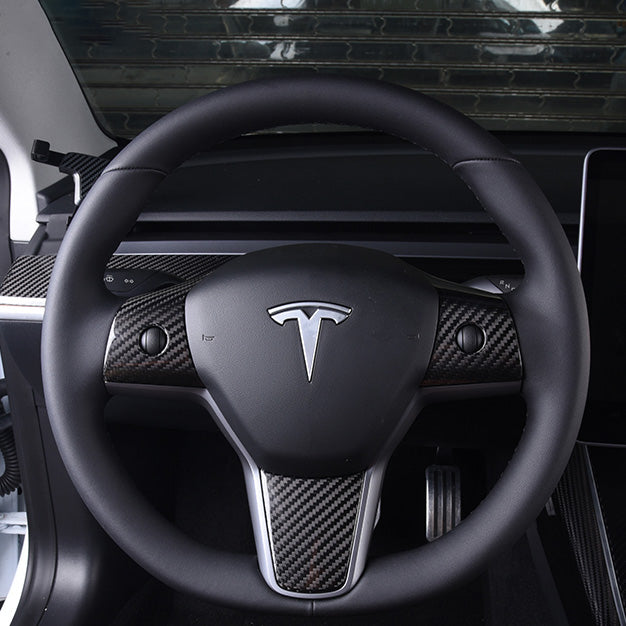 EVBASE Carbon Fiber Steering Wheel Middle frame Cover For Tesla Model 3 Y