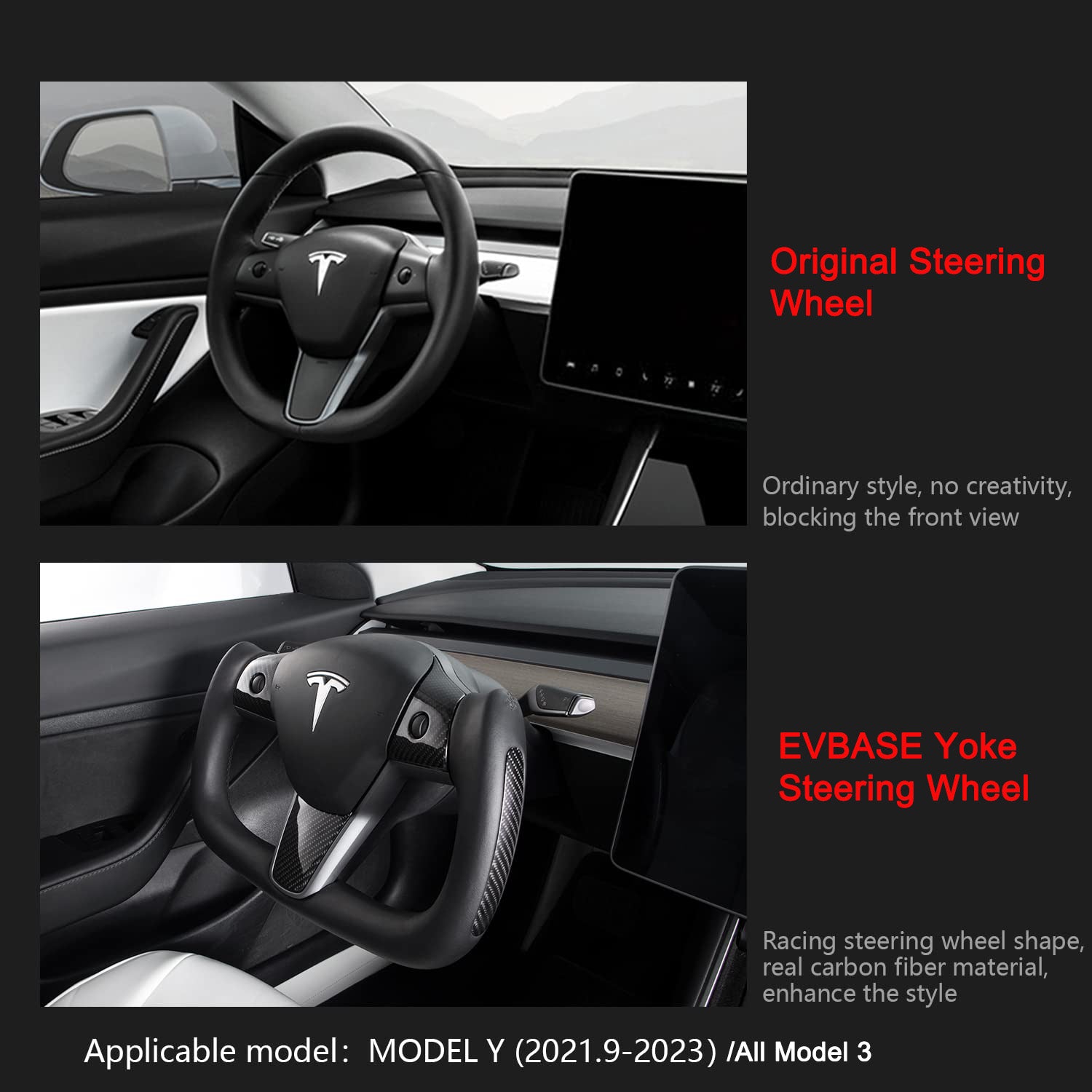 Model 3 Model Y Yoke steering wheel Nappa black for Tesla