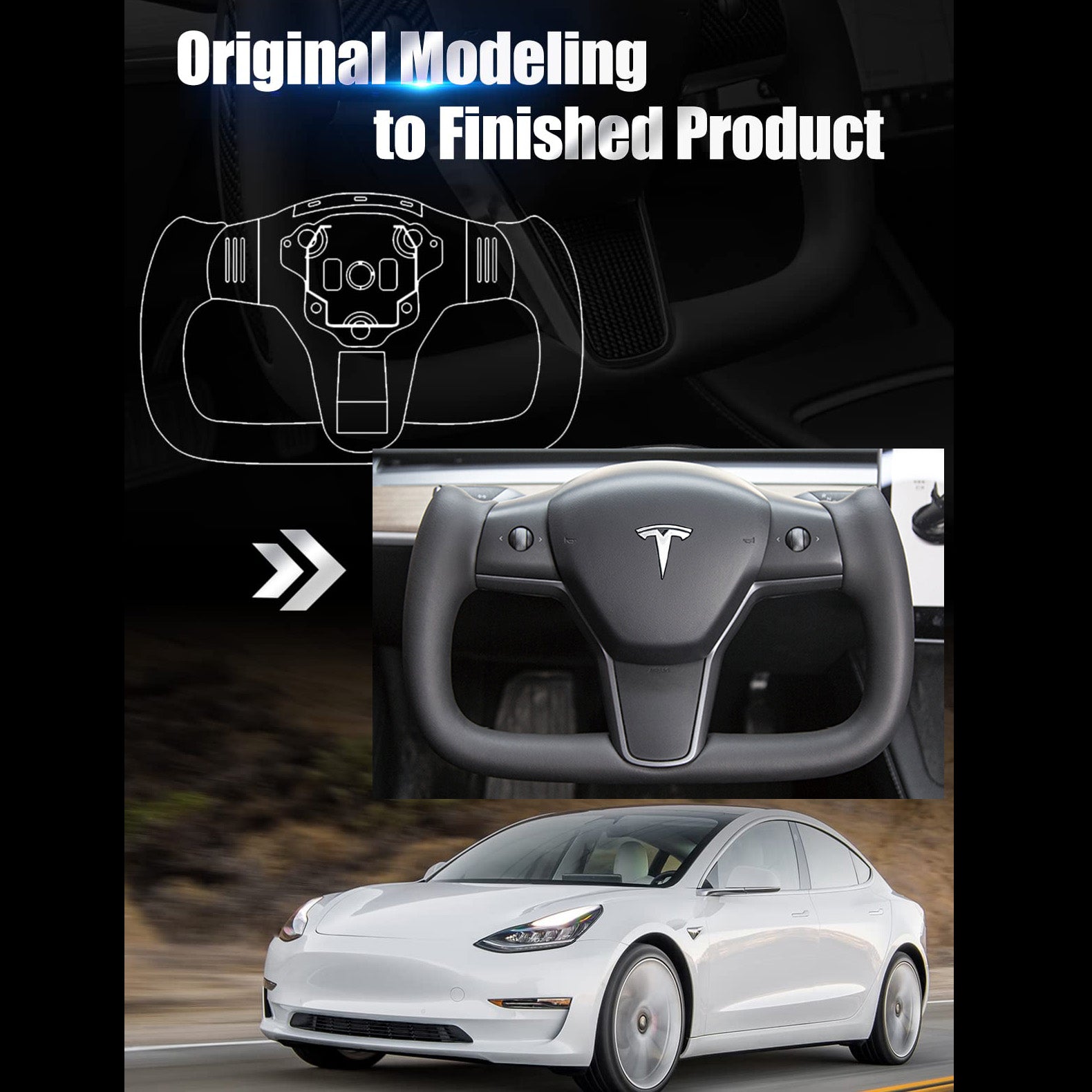 Model 3 Model Y Yoke steering wheel Nappa black for Tesla