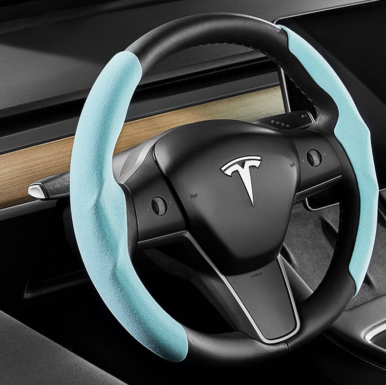 EVBASE Tesla Steering Wheel Cover Suede Alcantara Material Custom For Model 3 Y