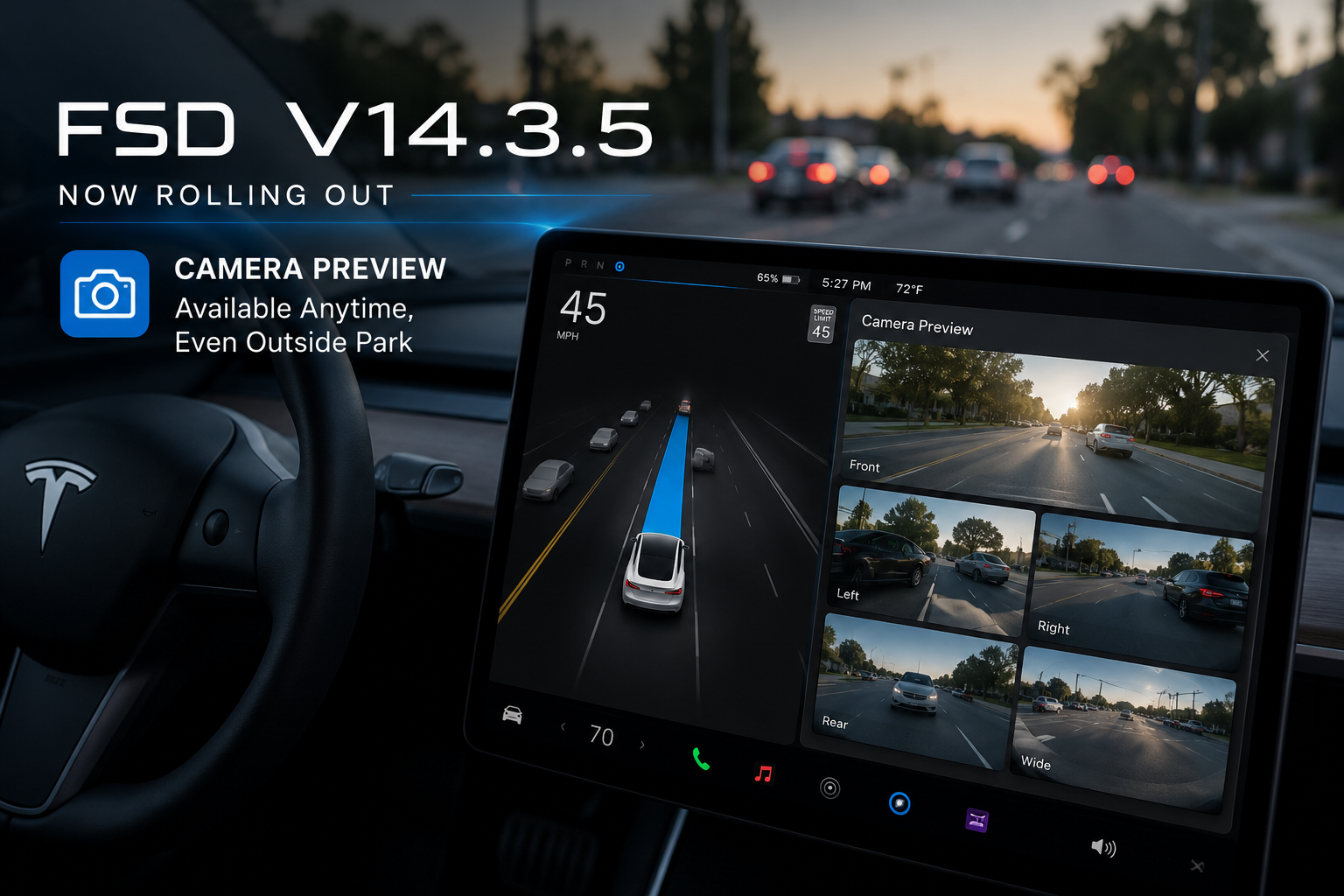 Tesla FSD V14.3.5 Starts Rolling Out With Camera Preview Available Outside Park