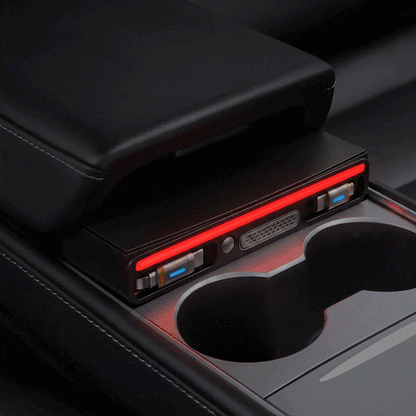 Model Y Juniper Standard /3 Standard Center Console USB Hub Charger with Retractable Charging Cables & RGB Ambient Lighting  & Aroma Diffuser