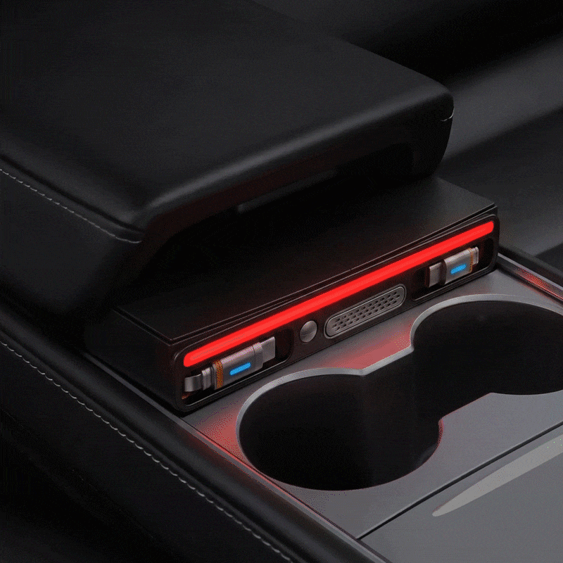 Model Y Juniper Standard /3 Standard Center Console USB Hub Charger with Retractable Charging Cables & RGB Ambient Lighting  & Aroma Diffuser
