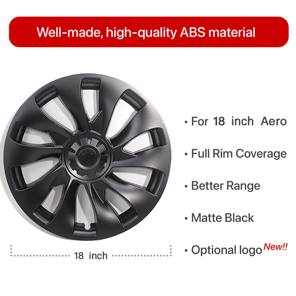 EVBASE Model 3 18inch Überturbine Wheel Cover For Tesla 3 18inch Turbine Wheel Cap Kit 4PCS Matte Black 2017-2023