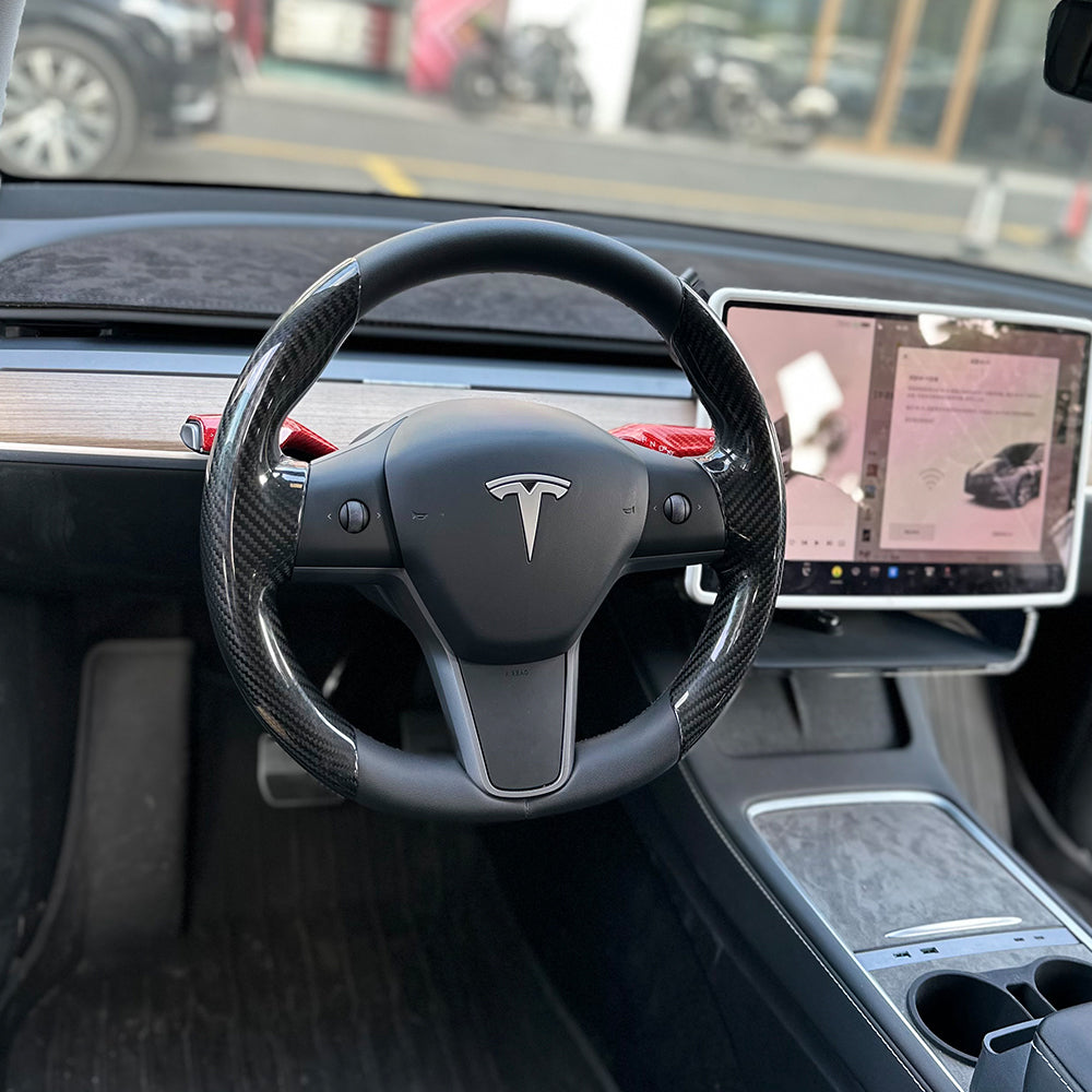 EVbase Model 3 Y Real Carbon Fiber Steering Wheel Trim Cover Tesla Carbon Fiber Interior Accessories