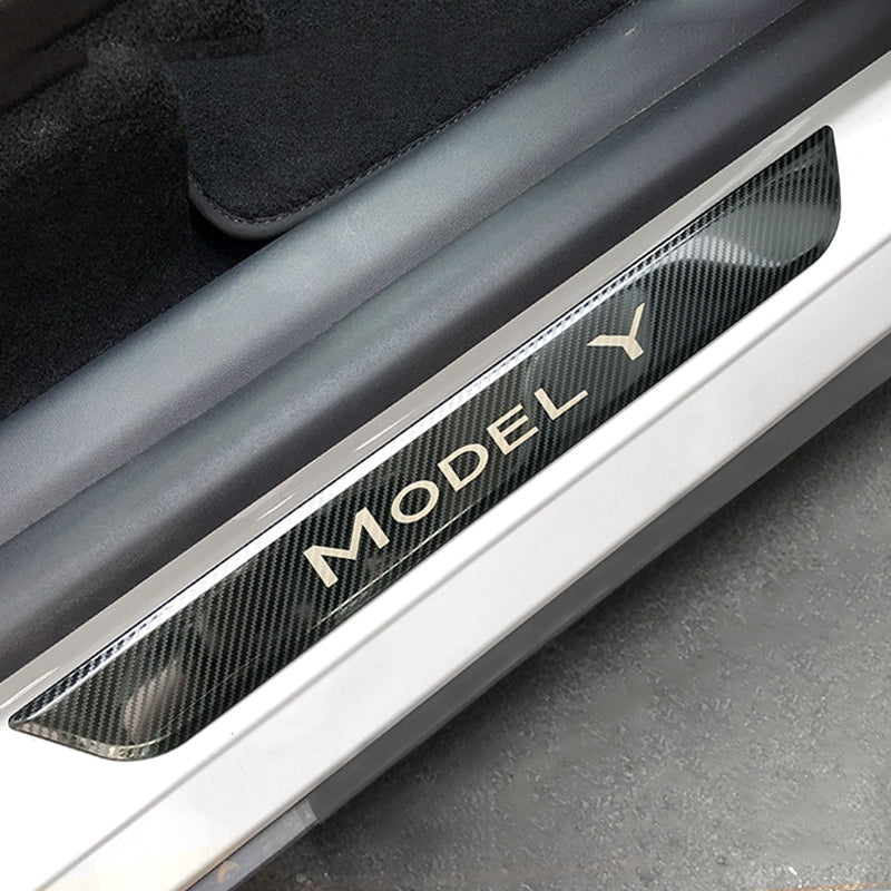Tesla Model 3 Y Door Sill Protector With Carbon Fiber 4 Pieces Front Rear Door sill Tesla