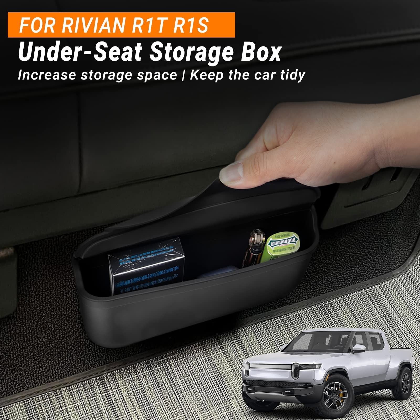 Rivian R1T R1S Under Seat Storage Box Rear Seat Organizer Back