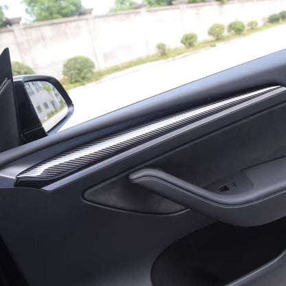 Model 3 Y Front Door Trim Cover for Tesla Real Carbon Fiber Glossy Interior Accessories