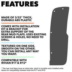 EVBASE Rivian Mud Flaps R1T R1S Splash Guards Mudguards Rivian Fenders Exterior Accessories