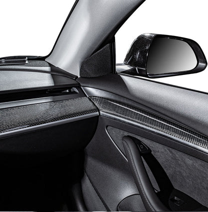 Model 3 Y Front Door Trim Cover for Tesla Real Carbon Fiber Glossy Interior Accessories