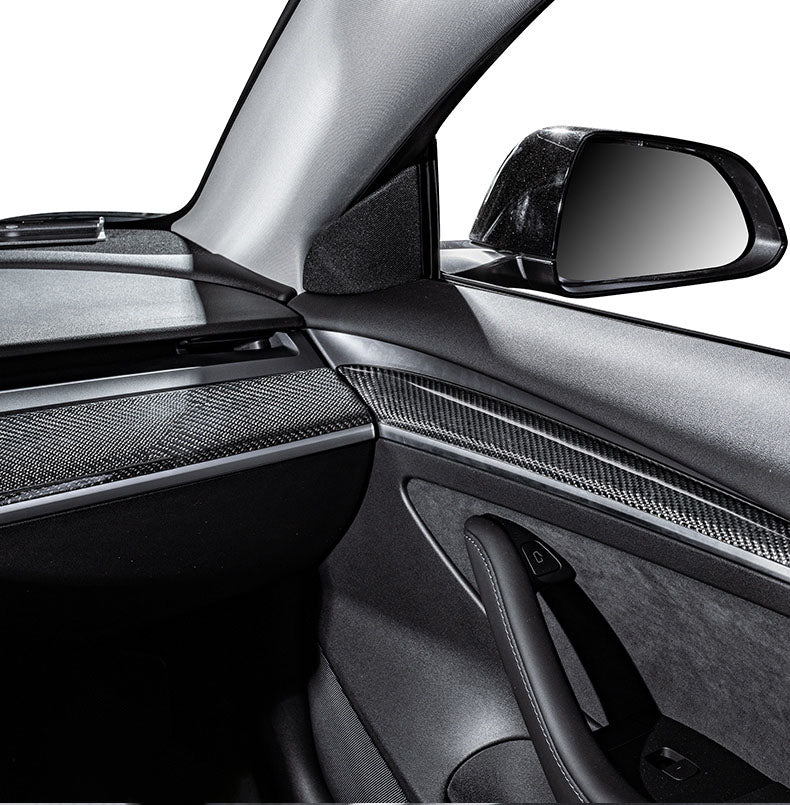 Model 3 Y Front Door Trim Cover for Tesla Real Carbon Fiber Glossy Interior Accessories