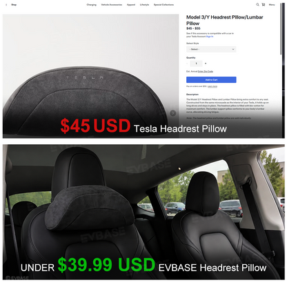 Model Y/3 Headrest & Lumbar Support Pillow OEM-Style Ultra Soft Memory Foam Seat Pillow